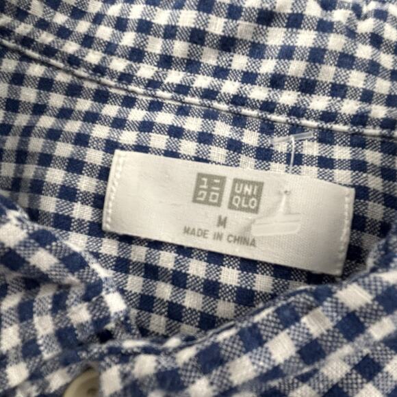 Uniqlo Shirt Adult Medium Check Button Up Linen Long Sleeve Casual Men's - Picture 8 of 13
